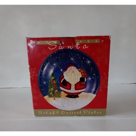 Certified International Snowball Santa  Set of 4 Dessert Plates New - Picture 9 of 13